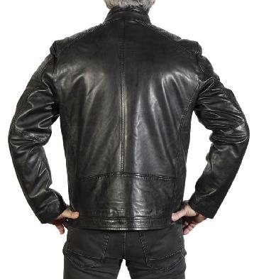 SL100232 - Black Leather Easy Fit Biker Jacket